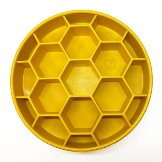 Honeycomb design eBowl enrichment dog slow feeder bowl, yellow plastic