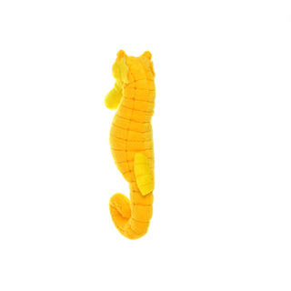 Mighty Jr Ocean Seahorse plush dog toy, yellow, squeaky.