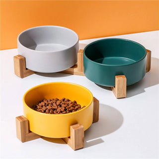 Raised Ceramic Pet Bowl Set with Wooden Stand_CWMM5939 Toby Supply