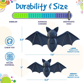 Halloween bat nylon dog chew toy in black; two sizes shown (large and medium)