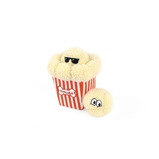 Poppin' Pupcorn Dapper two-piece plush set: cream popcorn-bucket dog and matching plush ball