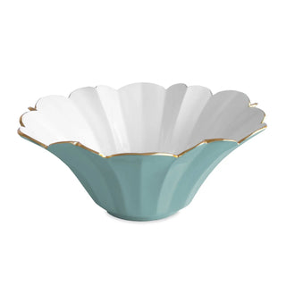 Avril large turquoise exterior bowl with white scalloped interior and a gold-toned rim for elegant table decor