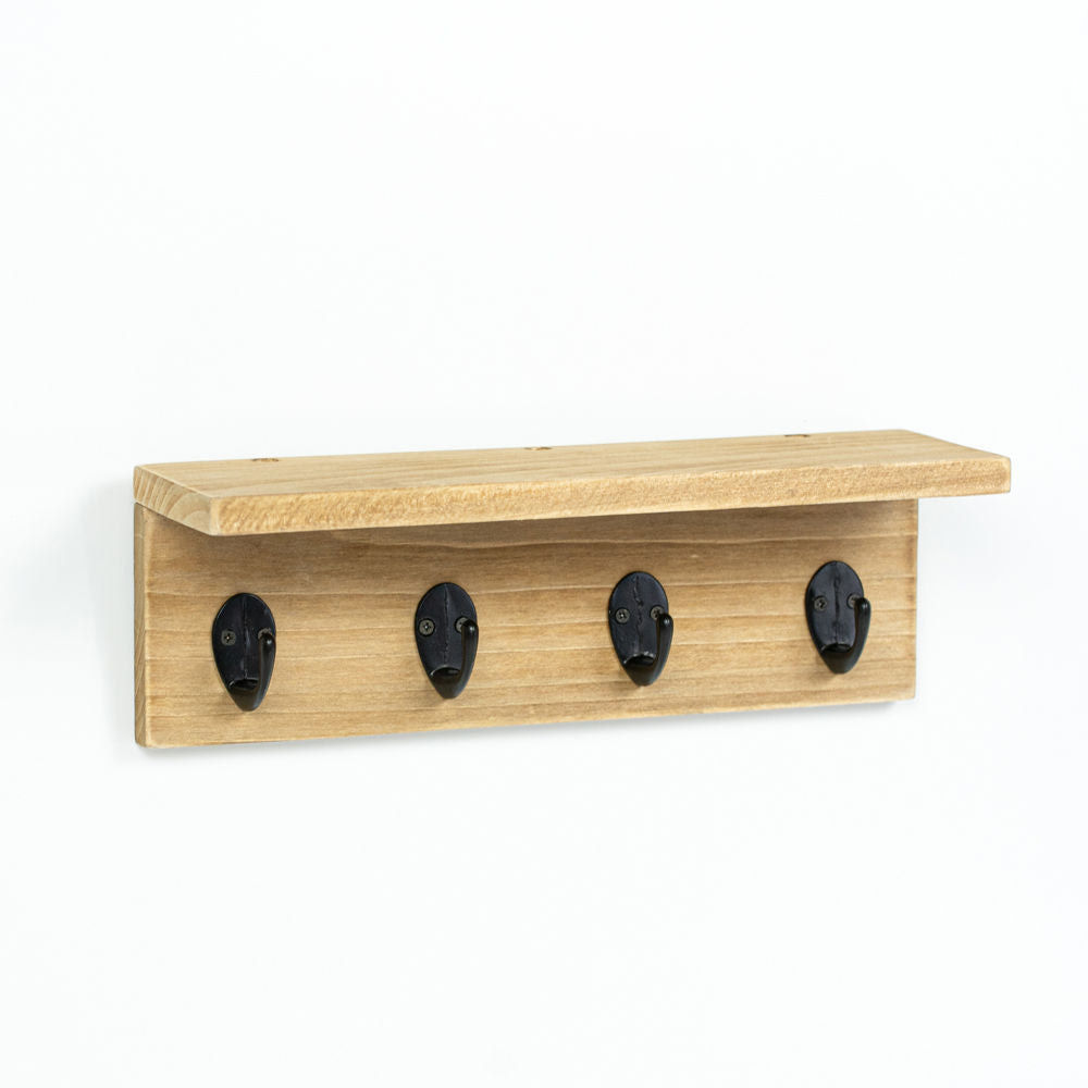 Wood Hook Board w/ Ledge 4 Hooks