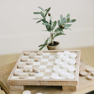 Wood Chess Box - Natural & White + Badams