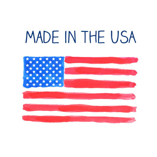 Retirement greeting card with watercolor American flag, blue canton and red stripes, MADE IN THE USA.