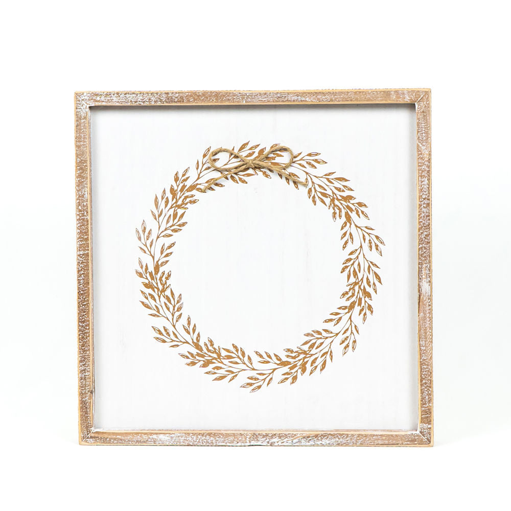 Reversible Wood Framed Sign Magic/Leaf Wreath Adams Fall/Thanksgiving Adams & Co.   
