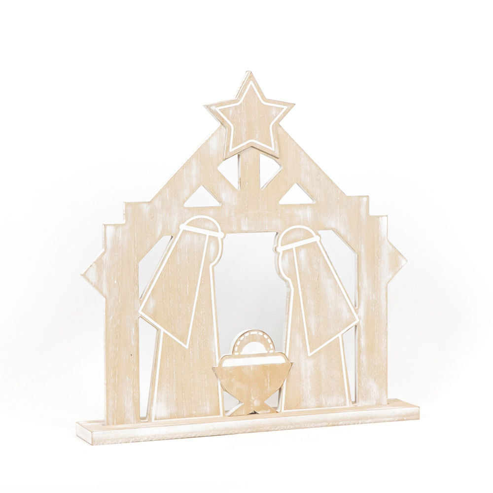 Wood Cutout On Base (Nativity) Natural/Wh Adams Christmas Adams & Co.   