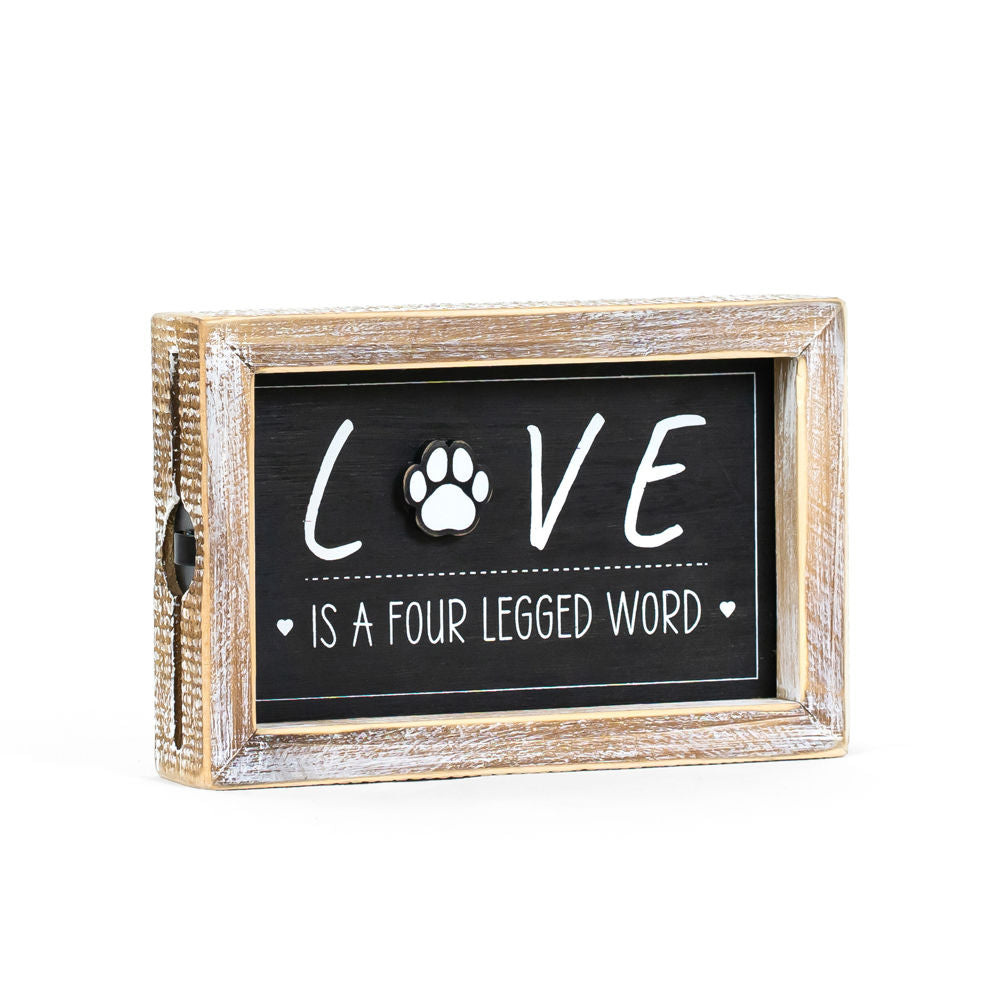 Reversible Wood Framed Sign (Pet Fur/Love Is A Four Legged Word) Black/White Adams Everyday Adams & Co.   