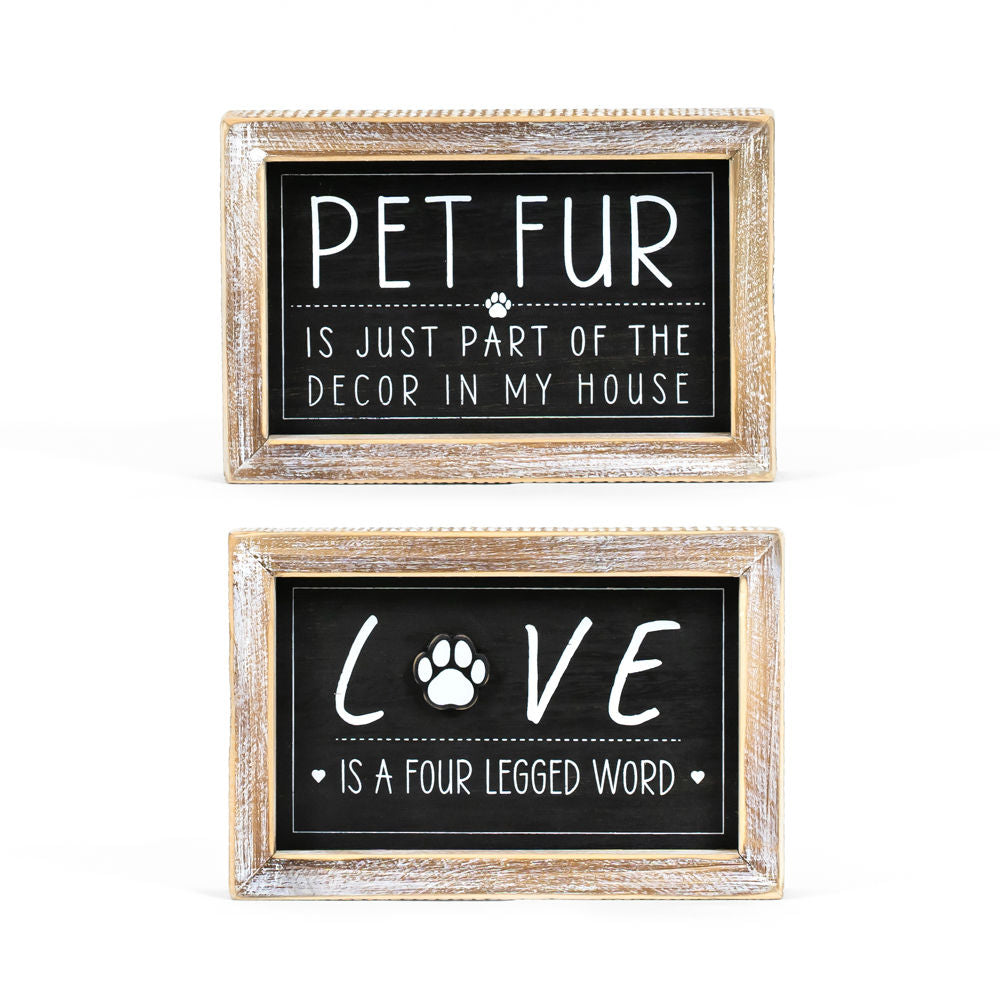 Reversible Wood Framed Sign (Pet Fur/Love Is A Four Legged Word) Black/White Adams Everyday Adams & Co.   