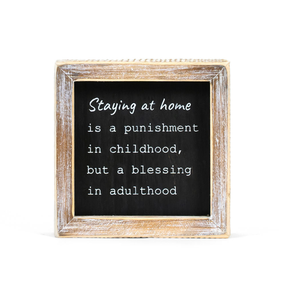 Reversible Wood Framed Sign (What A Year/Staying At Home) Black/White Adams Everyday Adams & Co.   