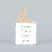 Reversible Wooden Block (Bunny Kisses/Bunny Loves) White/Natural Adams Easter/Spring Adams & Co.   