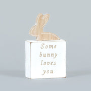Reversible Wooden Block (Bunny Kisses/Bunny Loves) White/Natural Adams Easter/Spring Adams & Co.   