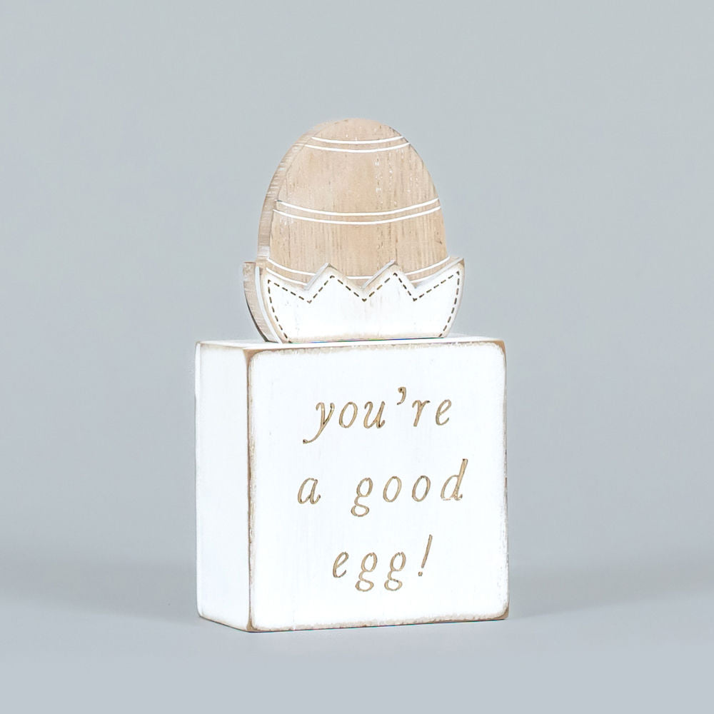 Reversible Wooden Block (Favorite Peep/Good Egg) White/Natural Adams Easter/Spring Adams & Co.   