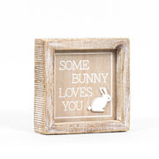 Reversible Wood Framed Sign (BUNNY/LOVES) Natural, White Adams Easter/Spring Adams & Co.   