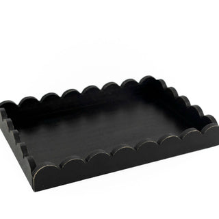 Black wood scalloped tray with scalloped edges, 13x9x2
