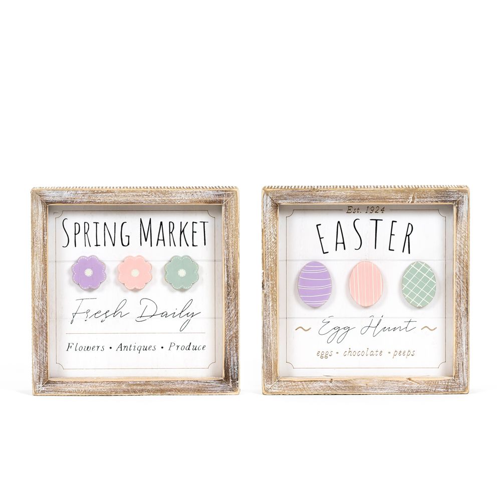 Reversible Wood Framed Sign (Easter/Spring) Eggs/Flower +  Badams   