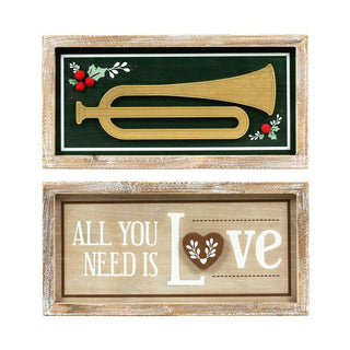 Reversible Wood Frame Sign (Horn/Love) Adams Christmas Adams & Co.