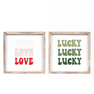 Reversible Wood Framed Sign (Love/Lucky) Adams Valentines Adams & Co.