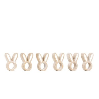 Wood Napkin Rings S/6 (Bunny) Natural & White Adams Easter/Spring Adams & Co.