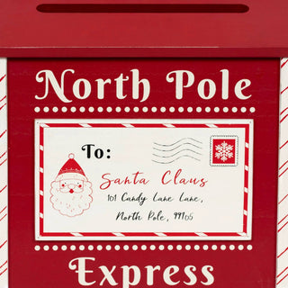 9x12 chunky wood mailbox decor, red with North Pole Express label and Santa postcard design