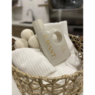 Laundry detergent bottle, Fresh Linen, cream-colored with built-in handle