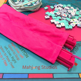 Pink Mahjong rack storage bag with zipper; fits 17.5–20 inch racks