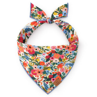 Garden Party Dog Bandana, floral print with blue trim