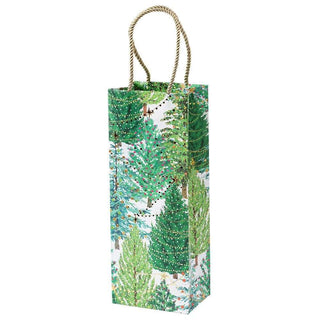 Bottle bag featuring Christmas trees with lights in a green festive pattern