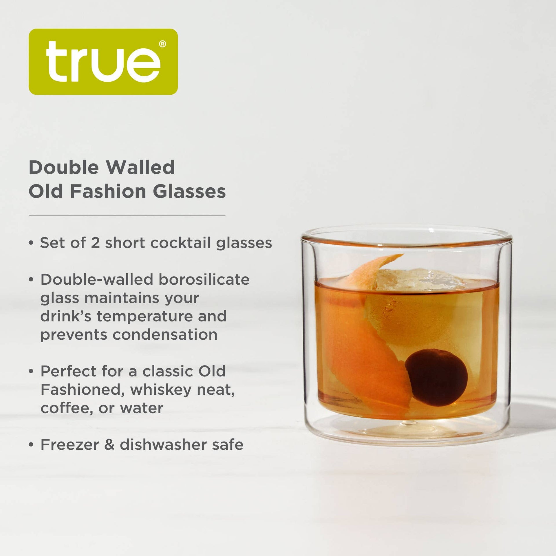 Glass Double-Walled Insulated Whiskey Glasses - Set of 2 TRUE