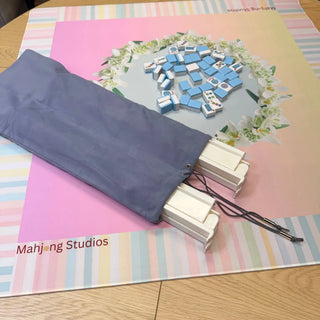 Blue fabric Mahjong rack storage bag with drawstrings for 17.5–20 inch racks