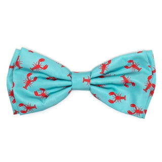 Lobsters bow tie for dogs in turquoise fabric with red lobster print