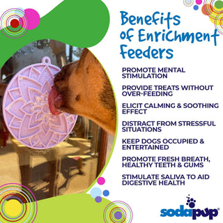 Lotus eMat Enrichment Lick Mat with suction cups, pink silicone, dog licking the mat