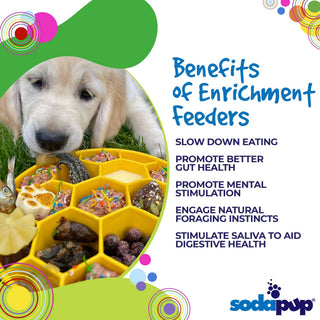Honeycomb-design eBowl enrichment slow feeder bowl for dogs, yellow