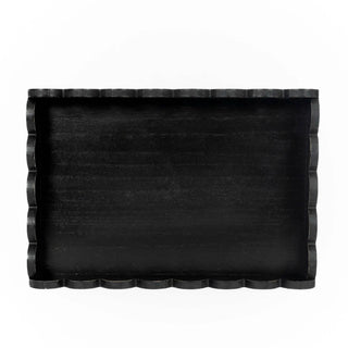 Black wood scalloped-edge tray, 13x9x2, home decor