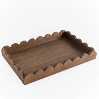 Tray, wood scallop design in espresso finish, 13x9x2, decorative home decor