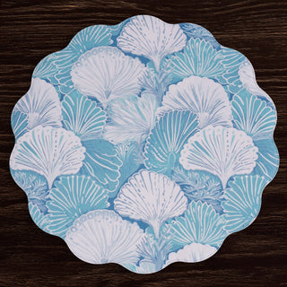 VIDA Shells & Scallops Reversible Round Placemats Set of 4 (Blue & White) Beatriz Ball