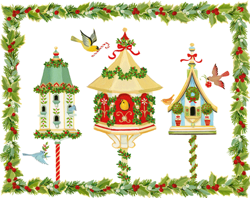 Christmas Birdhouses - Christmas Card Box A Size 16 In  Caspari   