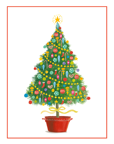 Happy Christmas Tree - Christmas Card Box A Size 16 In  Caspari   