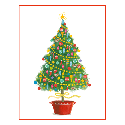 Happy Christmas Tree - Christmas Card Box A Size 16 In  Caspari   