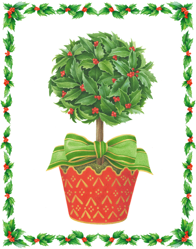 Holly Topiary In Red Pot - Christmas Card Box A Size 16 In  Caspari   