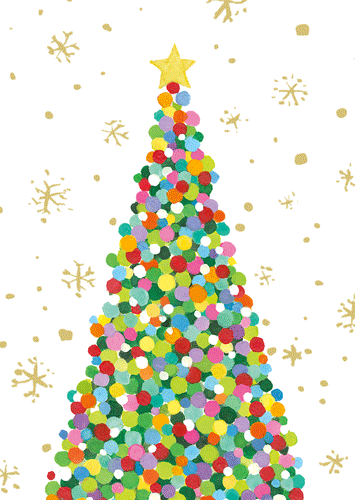 Colorful Dot Christmas Tree - Christmas Card Box B Size 16 In  Caspari   
