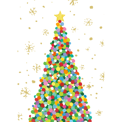 Colorful Dot Christmas Tree - Christmas Card Box B Size 16 In  Caspari   