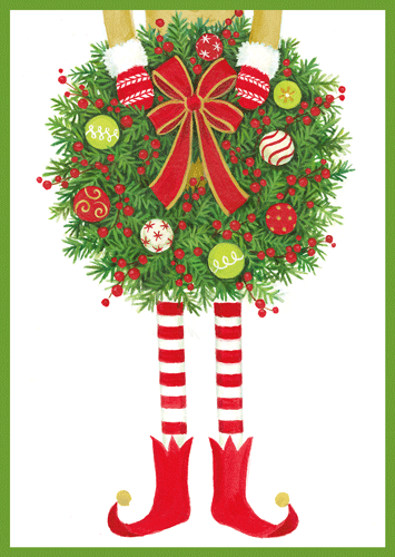 Elf Holding Wreath - Christmas Card Box  Caspari   