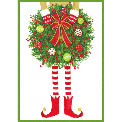Elf Holding Wreath - Christmas Card Box  Caspari   