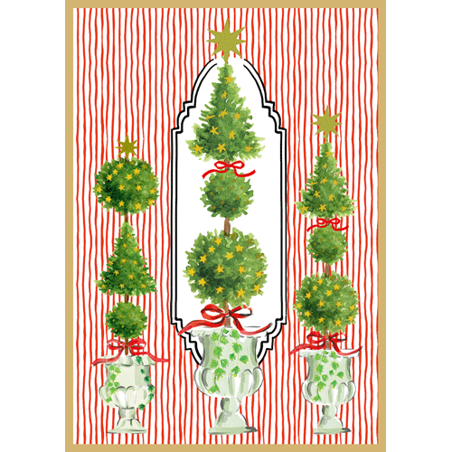 Topiaries With Red Ribbons - Christmas Card Box B Size 16 In  Caspari   