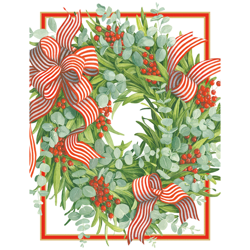 Ribbon Stripe Wreath - Cmas C Size 16 In  Caspari   