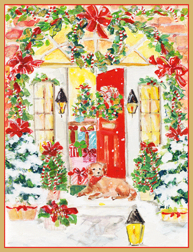 Decorated Front Door With Dog - Cmas D Size 16 In  Caspari   