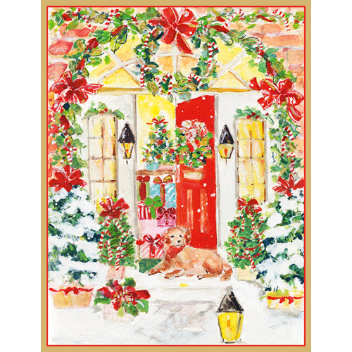 Decorated Front Door With Dog - Cmas D Size 16 In  Caspari   