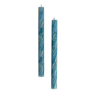 10"H Unscented Taper Candles in Box, Marbled Blue, Set of 2 Candles & Matches Creative Co-Op