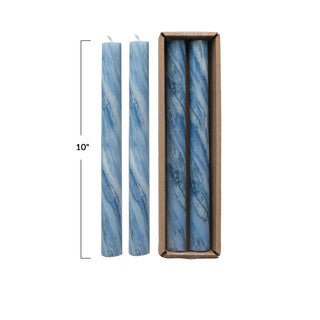 10"H Unscented Taper Candles in Box, Marbled Blue, Set of 2 Candles & Matches Creative Co-Op